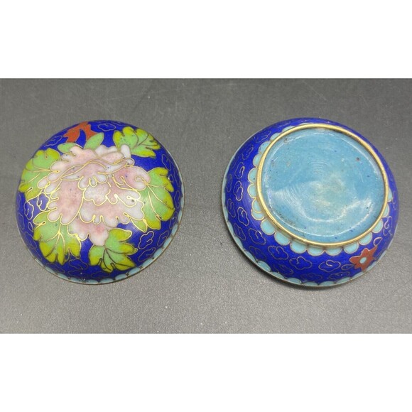VTG Chinese Cloisonné Blue w/ Flowers Trinket Box 2” - Picture 5 of 5